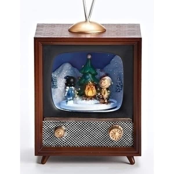 5" LED Lighted Musical Rotating Charlie Brown and Snoopy TV Box